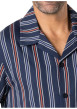 Thumbnail Pyjama long en coton bleu marine à rayures avec un col cubain et des poches - Image 3