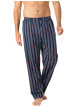 Thumbnail Pyjama long en coton bleu marine à rayures avec un col cubain et des poches - Image 4