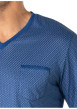 Thumbnail Pyjama long en coton bleu à minis motifs avec un col v et une poche - Image 3