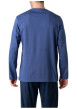 Thumbnail Pyjama long en coton bleu uni à col rond avec une poche plaquée - Image 2