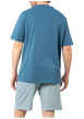 Thumbnail Pyjama court en coton bleu clair à rayures avec un col tunisien - Image 2