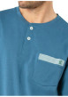 Thumbnail Pyjama court en coton bleu clair à rayures avec un col tunisien - Image 3