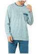 Thumbnail Pyjama long en coton bleu clair à rayures avec un col tunisien