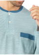 Thumbnail Pyjama long en coton bleu clair à rayures avec un col tunisien - Image 3
