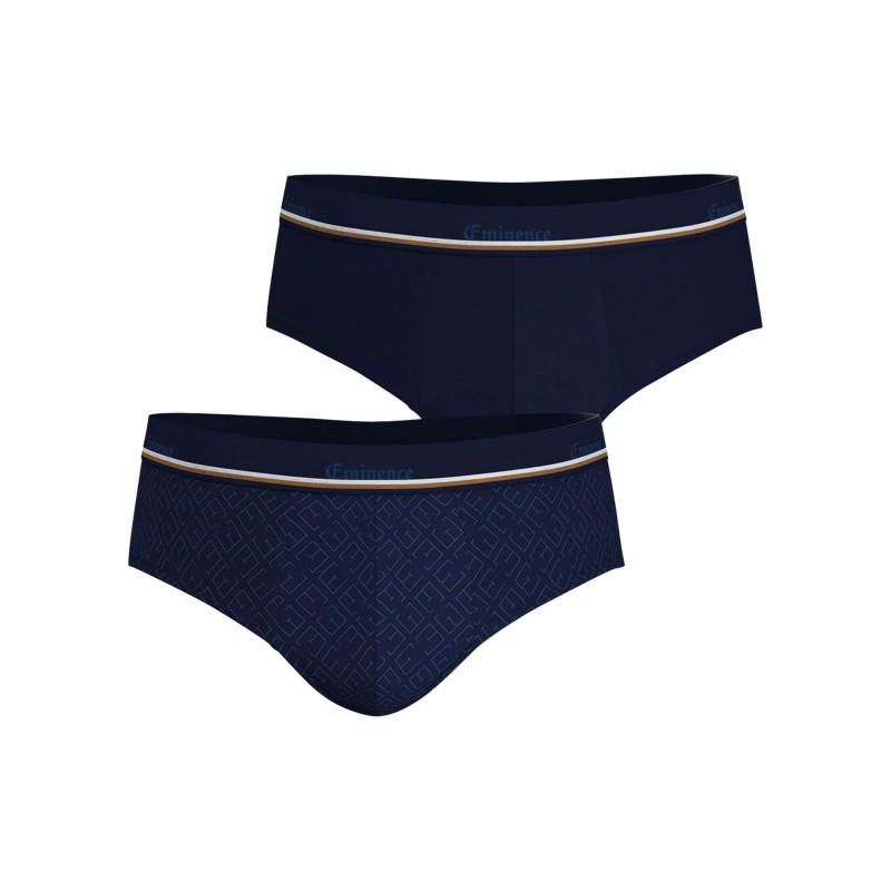 Eminence - Lot De 2 Slips En Coton Bleus Marine Avec Un Imprimé Monogrammes - Marine