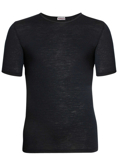 T-shirt en laine mélangée noir chiné à coupe près du corps et col rond
