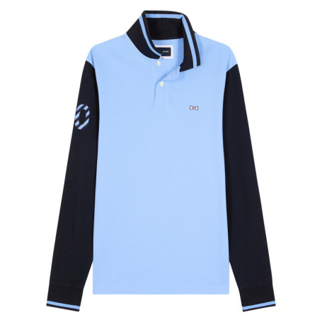 Polo en coton ciel et marine avec un col...