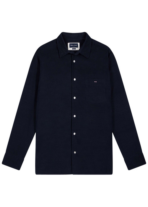 Chemise en coton marine avec un col à rabats et des manches longues