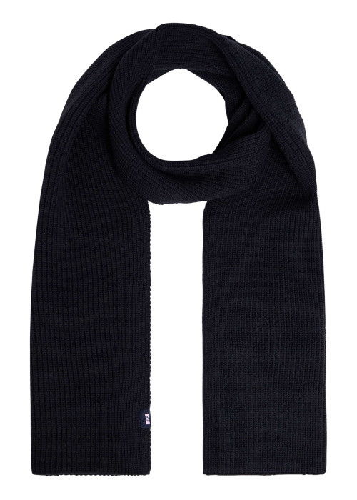 Echarpe marine en maille tricotée ornée du patch de la marque