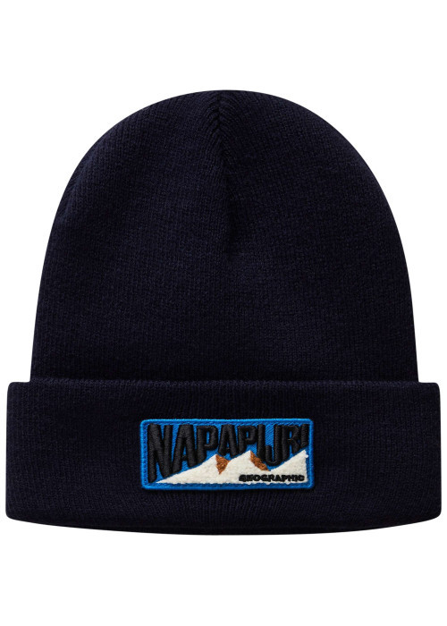 Bonnet marine en maille fine avec patch iconique brodé sur le revers