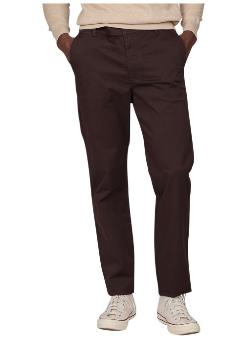 Pantalon chino en coton marron uni avec une coupe droite et logo iconique