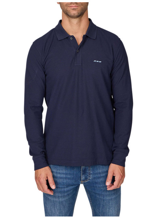 Polo en coton biologique marine uni avec une coupe droite et des boutons