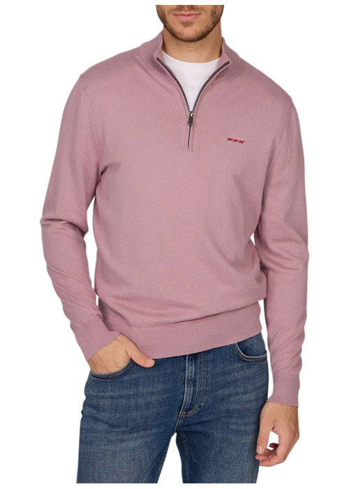 Pull en coton parme uni avec une fermeture zippée et une coupe droite