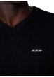 Thumbnail Pull en coton noir uni avec une coupe droite à col v et logo iconique - Image 3