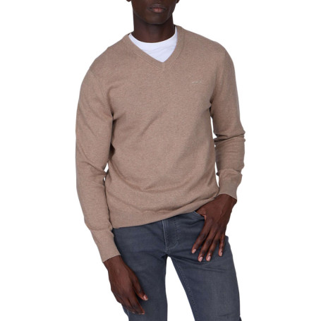 Pull en coton beige uni avec logo iconique et...