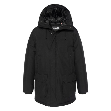 Parka longue noire unie à coupe droite avec un...