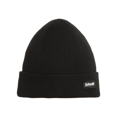 Bonnet noir uni en maille fine avec un patch...