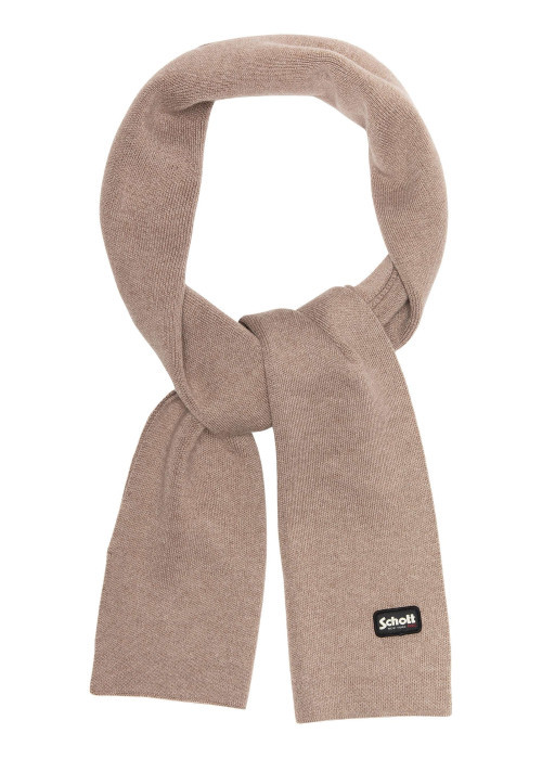 Echarpe beige uni en maille fine avec un patch brodé sur le bas