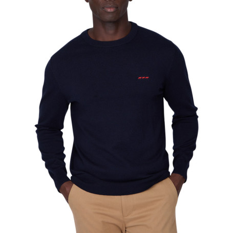 Pull en coton marine uni pourvu d'un col rond...
