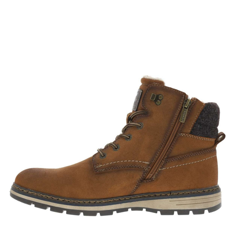 Mustang - Bottines Cognac à Talon Plat Pourvues D'une Fermeture Zippée Et De Lacets - Cognac Mustang - Bottines Cognac à Talon Plat Pourvues D'une Fermeture Zippée Et De Lacets - Cognac