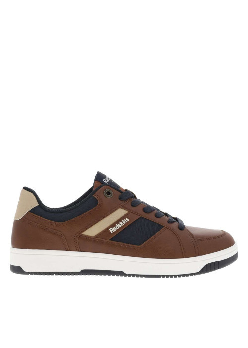 Sneakers cognac à talon plat avec des lacets marine et logo embossé