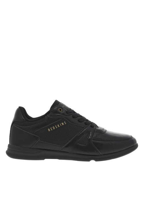 Baskets noires à talon plat avec des lacets noirs et un logo beige