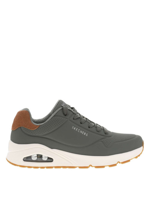 Sneakers vert olive à talon plat avec un logo embossé sur le côté