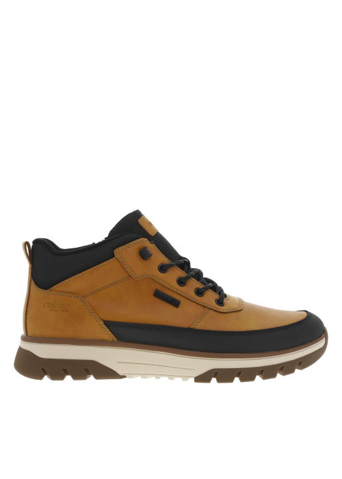 Bottines miel à talon plat avec des lacets ronds et un zip latéral