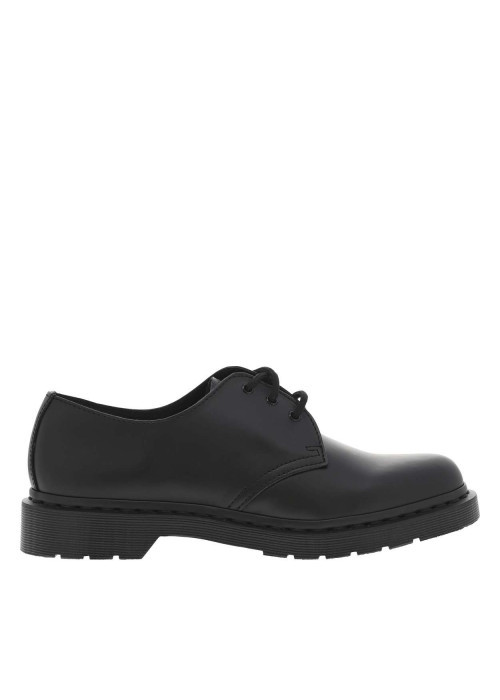Derbies en cuir noires avec talon décroché bas et à lacets ronds
