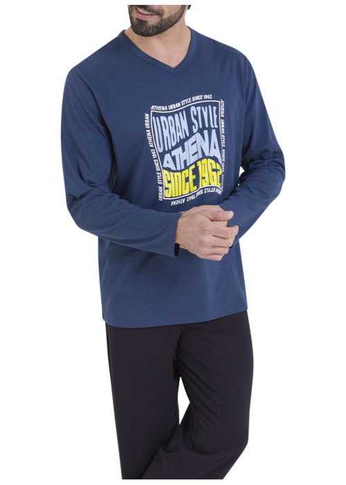 Pyjama en coton bleu marine imprimé et pourvu de manches longues