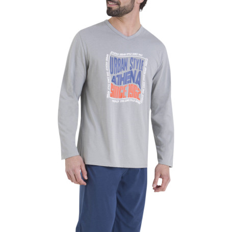 Pyjama en coton bleu marine et gris pourvu de...