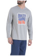 Thumbnail Pyjama en coton bleu marine et gris pourvu de manches longues