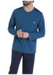 Thumbnail Pyjama en coton bleu uni pourvu d'un col v et de manches longues