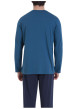 Thumbnail Pyjama en coton bleu uni pourvu d'un col v et de manches longues - Image 3