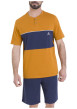 Thumbnail Pyjama en coton bleu marine et jaune pourvu de manches courtes