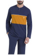 Thumbnail Pyjama en coton marine pourvu d'un col boutonné et de manches longues