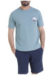 Thumbnail Pyjama en coton marine et bleu clair pourvu d'un col rond et de manches courtes