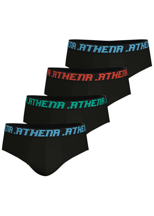 Lot de 4 slips en coton noirs pourvus du logo de la marque sur la ceinture