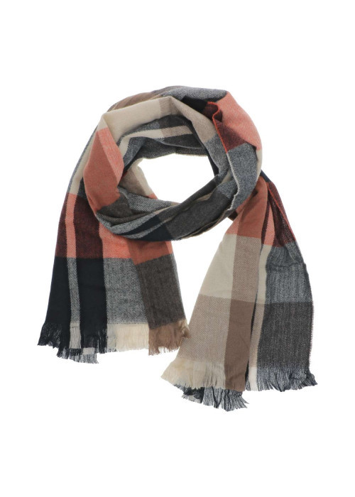 Echarpe multicolore avec des motifs à carreaux et des franges