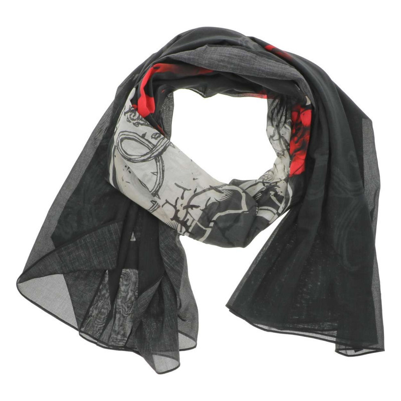 Von Dutch - Foulard En Coton Noir Transparent Avec Des Imprimés Rouges Et Blancs - Noir