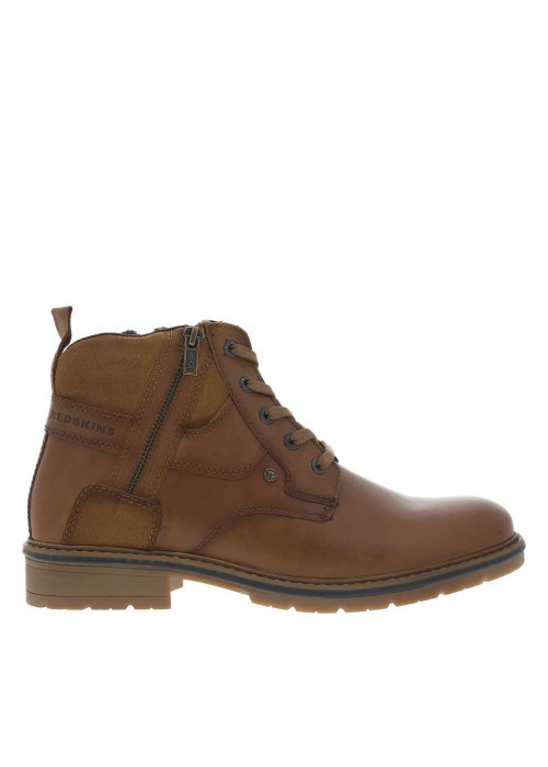 Bottines en cuir camel à talon décroché bas pourvues d'un zip latéral