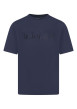 Thumbnail T-shirt en coton bleu marine uni à col rond avec le nom de la marque brodé