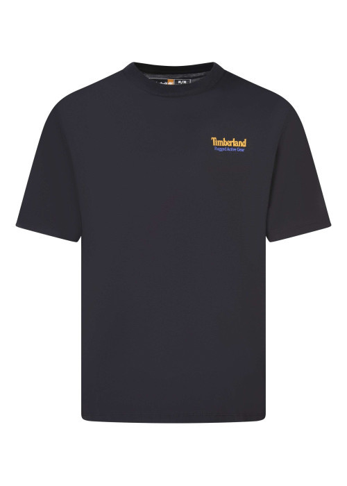 T-shirt en coton noir imprimé à l'avant et au dos avec un col rond