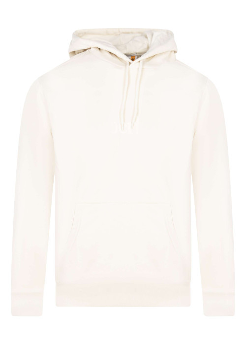 Sweat à capuche en coton écru à coupe droite avec le nom de la marque brodé