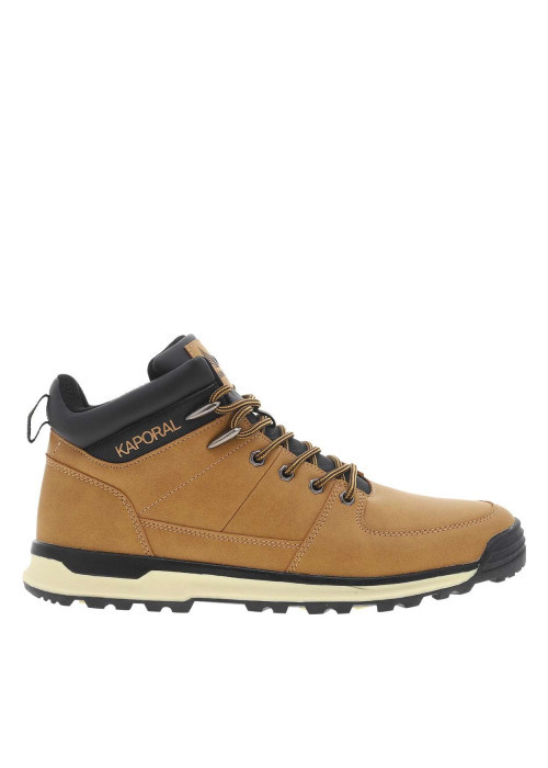 Bottines camel à talon plat à lacets avec des œillets métalliques