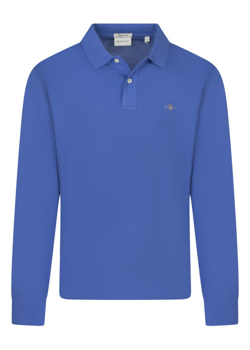 Polo Gant coton avec manches longues et col boutonné bleu