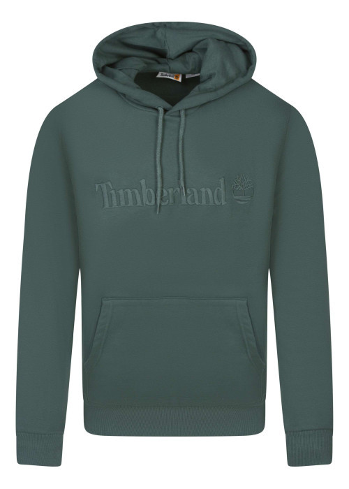 Sweat à capuche en coton vert à coupe droite avec le nom de la marque brodé