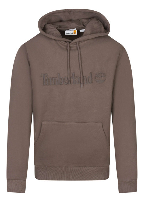 Sweat à capuche en coton marron à coupe droite avec le nom de la marque brodé
