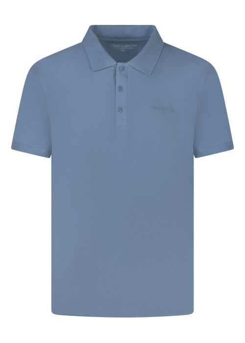 Polo en coton bleu ciel uni avec une coupe ajustée et des boutons