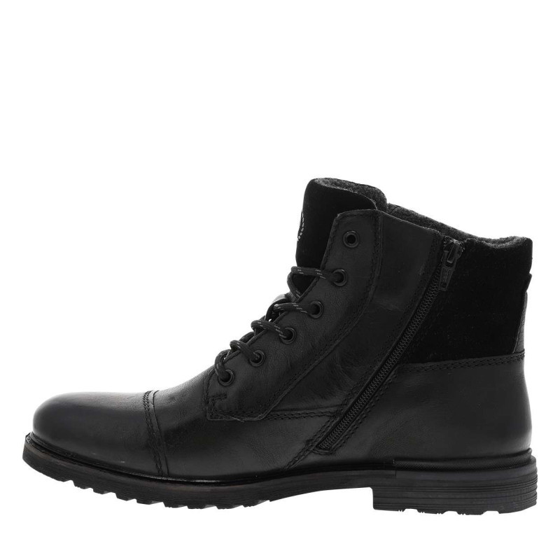 Bugatti - Boots En Cuir Noires à Talon Décroché Bas Avec Des Lacets Et Un Zip Latéral - Noires